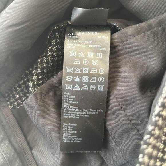 Allsaints Mara Puppytooth Straight Trouser Pants (Sz 2) Pleated Italian Cloth - Picture 11 of 11